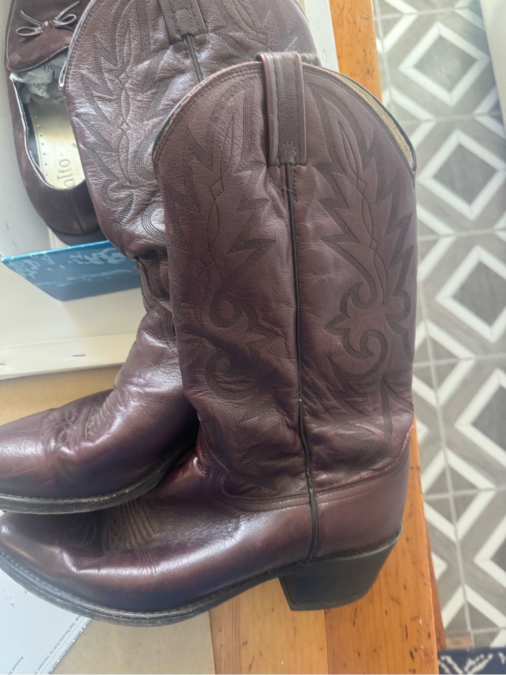 Dan Post Burgundy Leather Embroidered Cowboy Boots